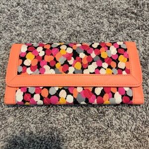 VERA BRADLEY Trifold Wallet~Pixie Confetti with Coral Trim